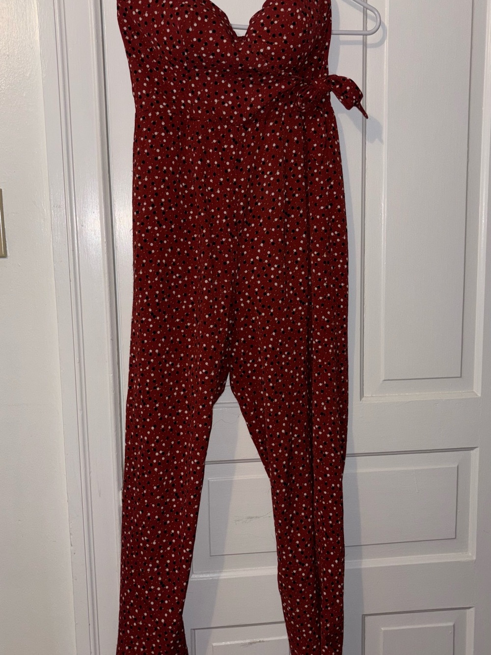 Trixxi Strapless Red Polka Dot Jumpsuit with Side Tie
